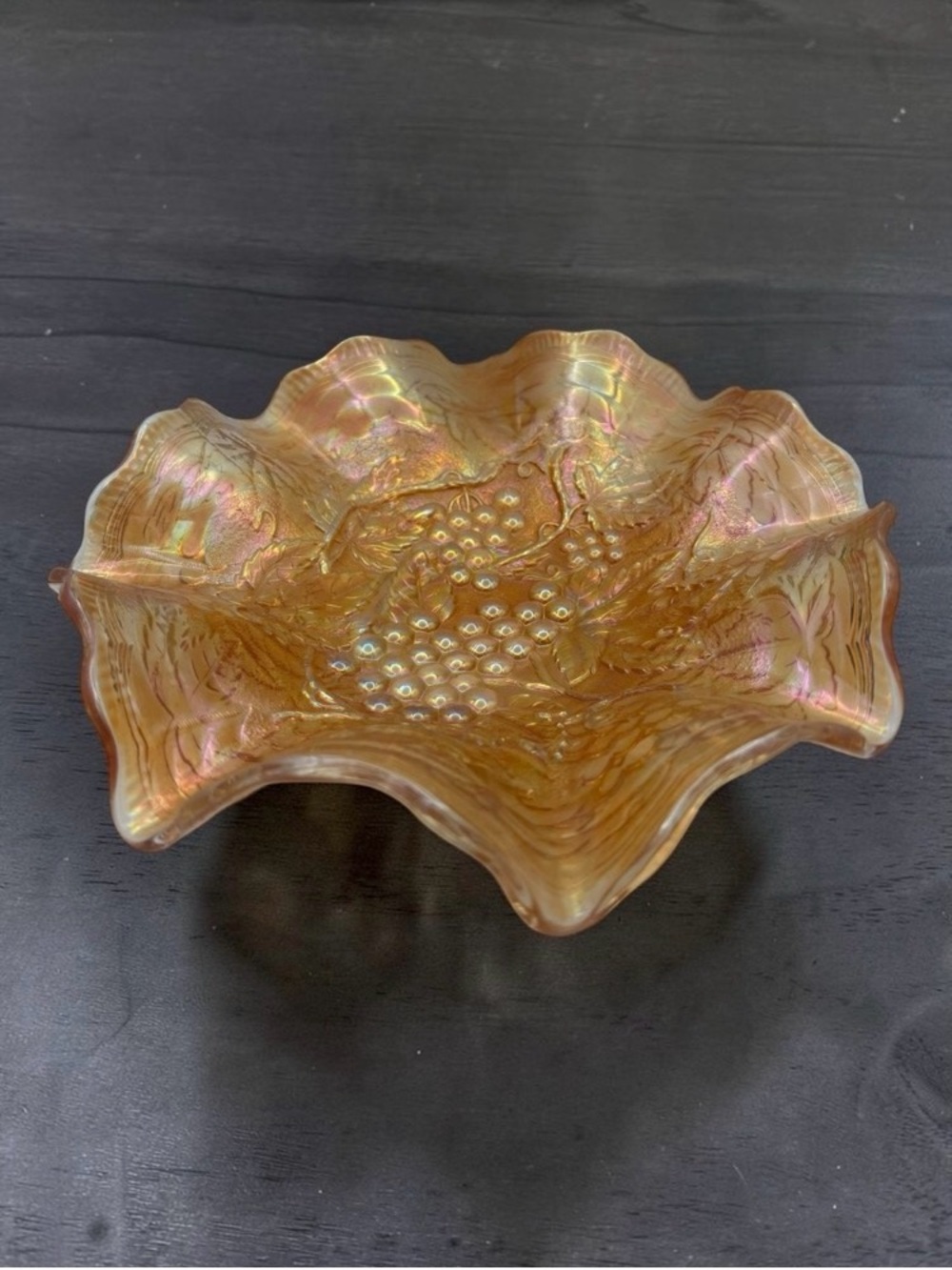 Iridescent Gold Ruffled Glass Decorative Bowl